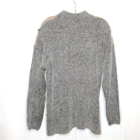 Vintage 90s Silk Angora Mock Neck Sweater L Argyle Diamond Academia Gray Brown - Picture 2 of 5
